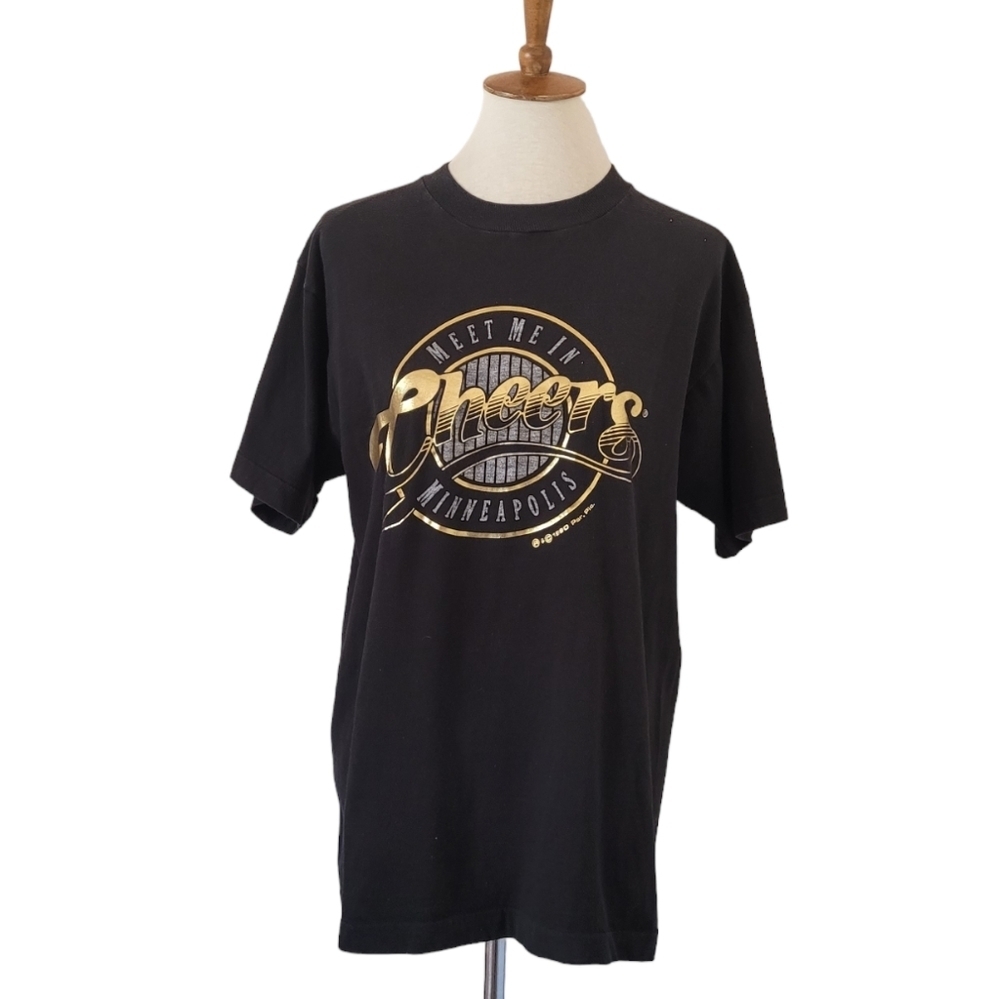 90's Gold Metallic‎ Cheers Black Short Sleeve T Shirt